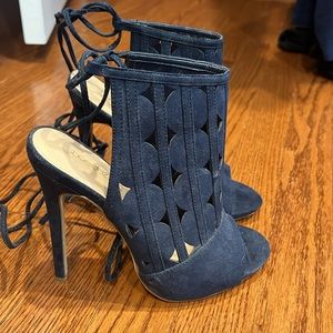 NWOB Navy open-toe Booties - perfect condition
